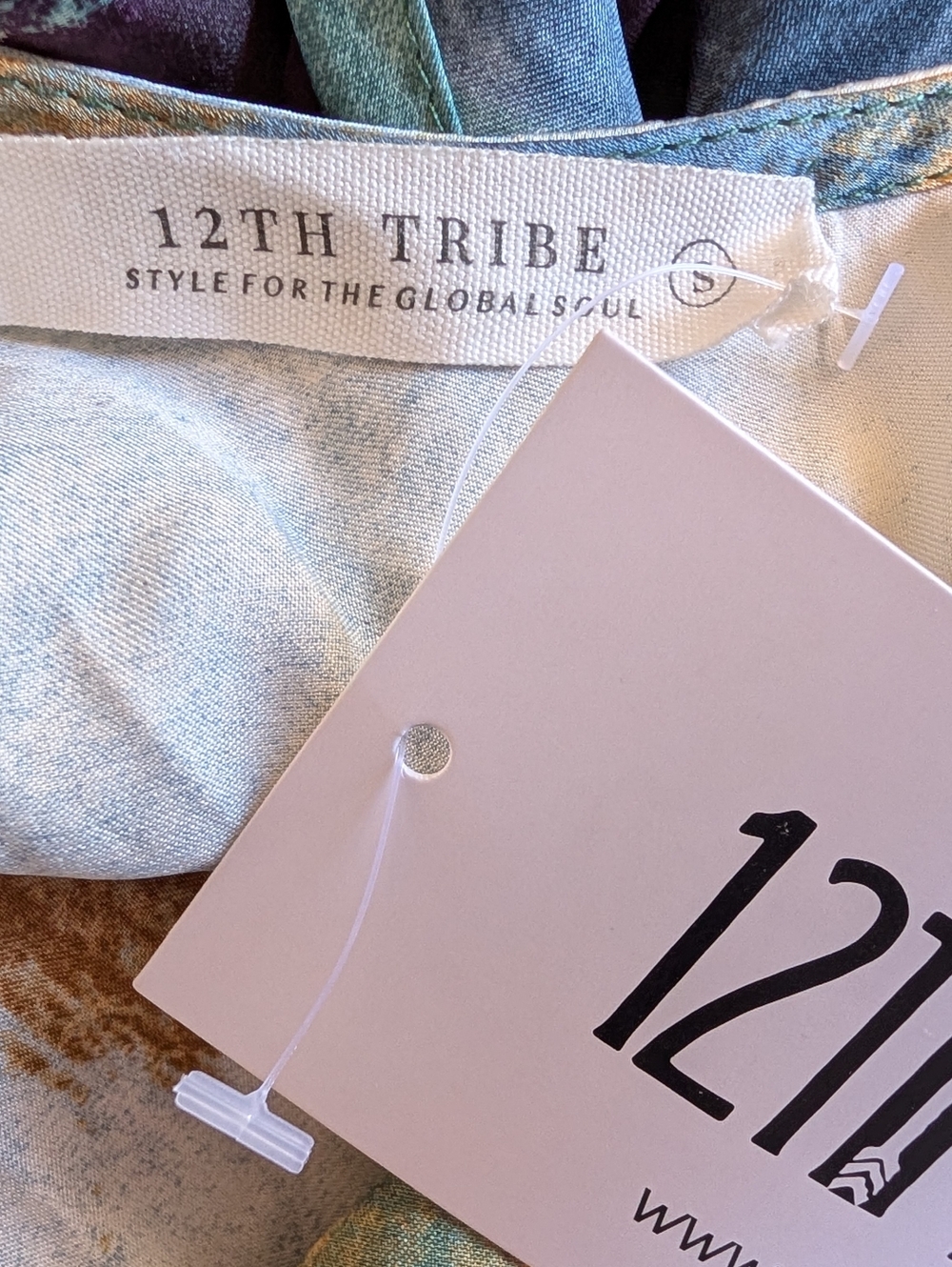 12TH TRIBE Natalia Blue and Gold Watercolor Slip Maxi Dress - Picture 7 of 7